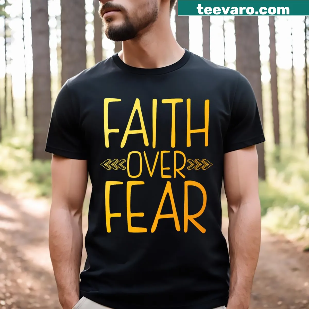 Inspirational faith-themed typography graphic on a T-shirt — on a men's t-shirt