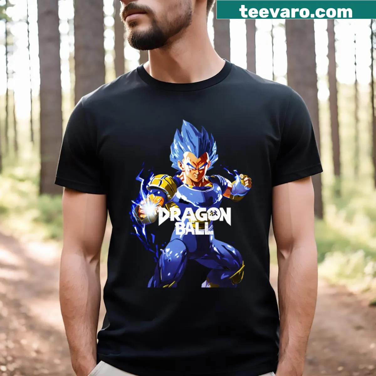 Illustration of Dragon Ball heroes and villains on a t-shirt — on a men's t-shirt