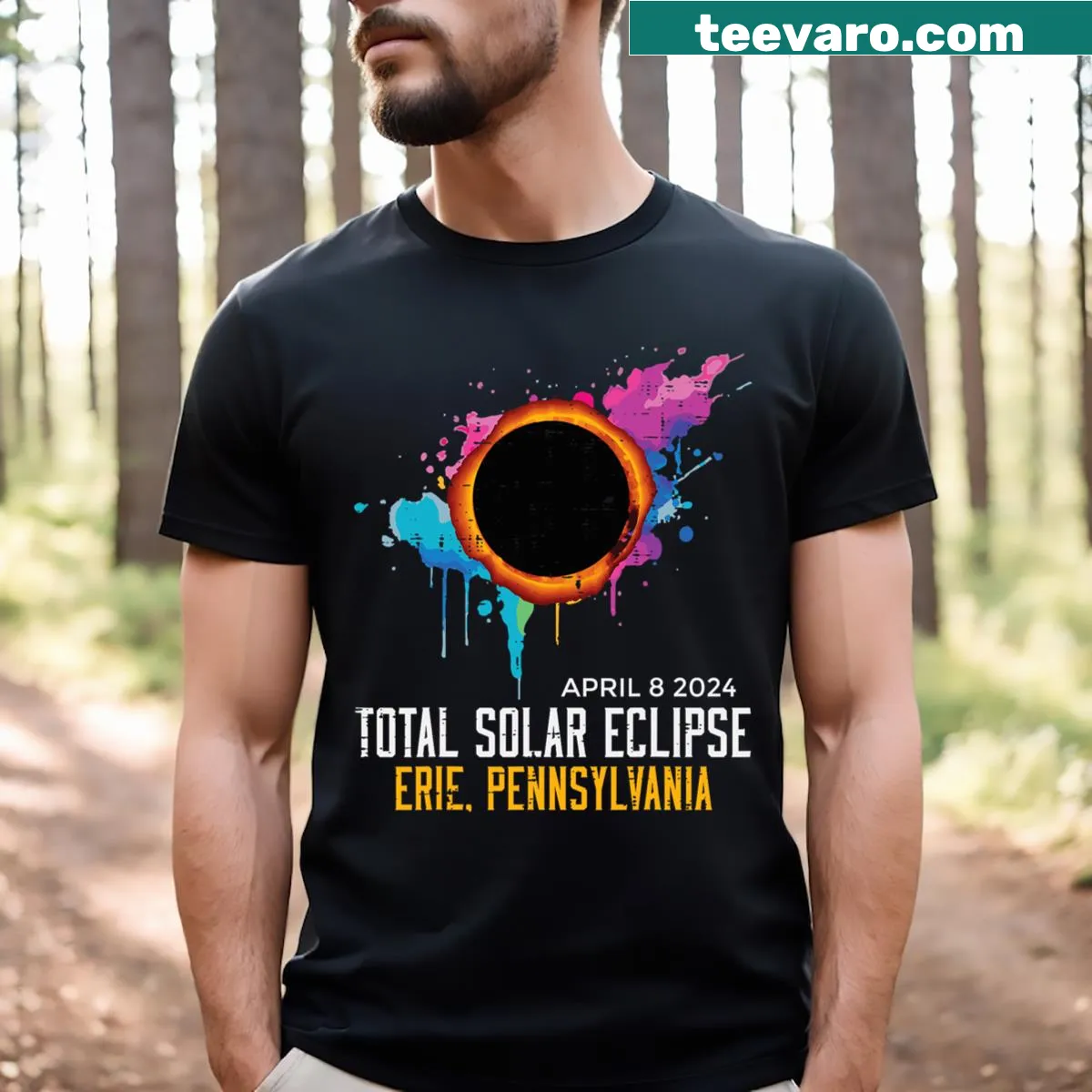 T-shirt celebrating the 2024 solar eclipse — on a men's t-shirt
