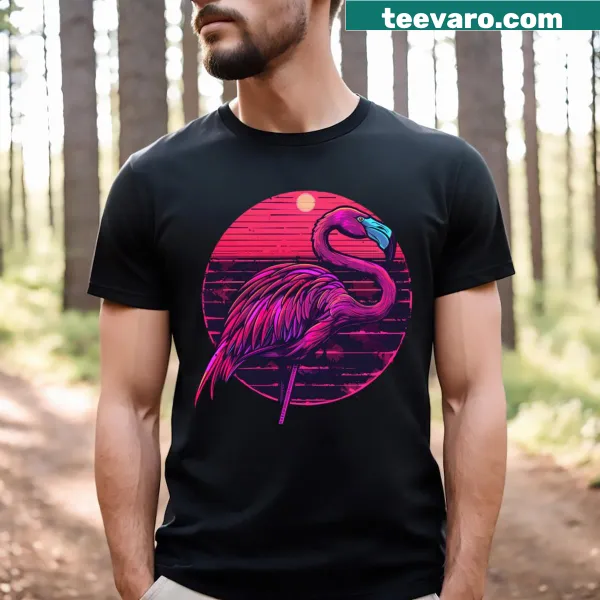 Cartoon flamingo T-shirt with a humorous design