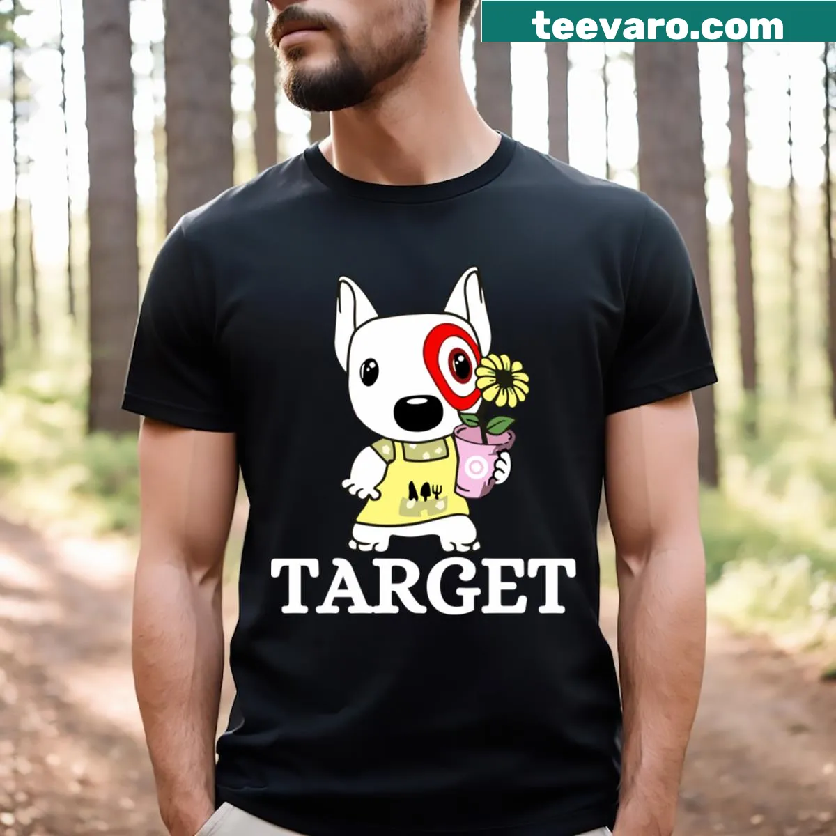 T-shirt for flower shop team members with bullseye design — on a men's t-shirt