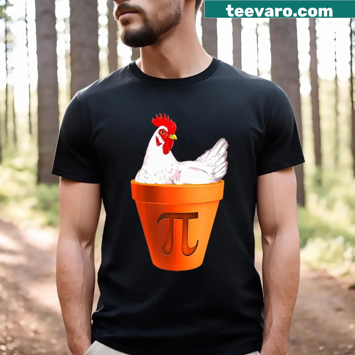 T-shirt featuring a humorous Chicken Pot Pi design for math lovers — on a men's t-shirt