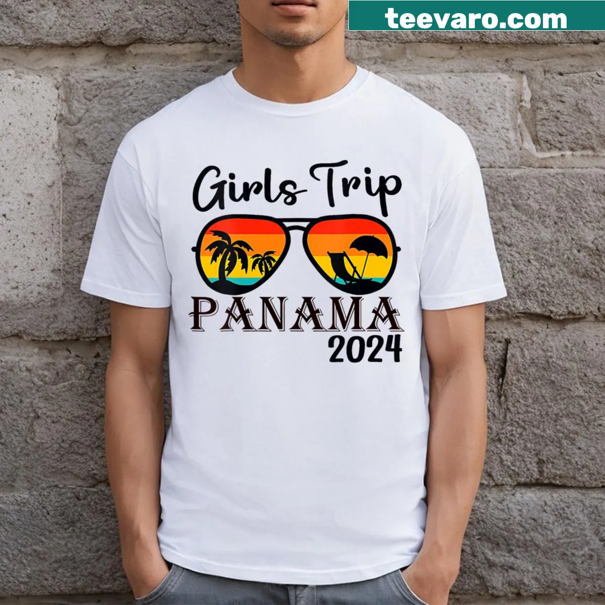 Girls trip t-shirt featuring humorous text for a birthday getaway — on a men's t-shirt