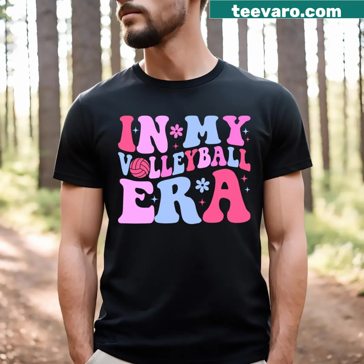 Playful volleyball themed text graphic on a t-shirt — on a men's t-shirt