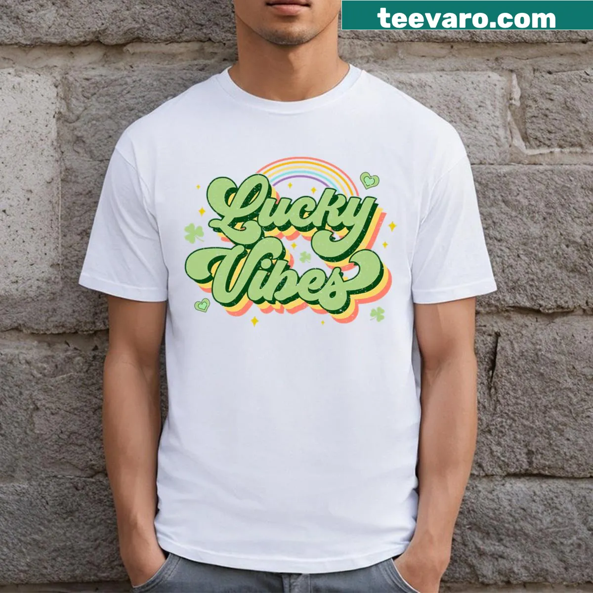 Cute St. Patrick's Day T-shirt with a shamrock design for girls — on a men's t-shirt