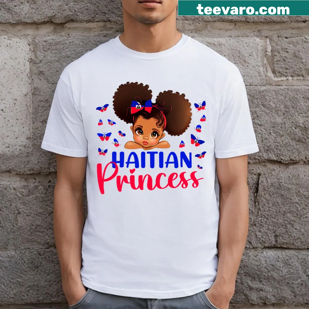 Haitian Princess T-shirt with Haiti flag design for girls — on a men's t-shirt