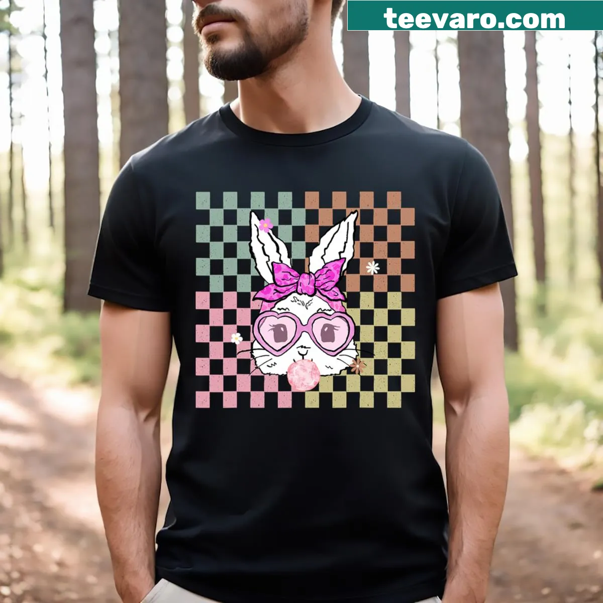 Cute Easter bunny illustration for kids on a T-shirt — on a men's t-shirt