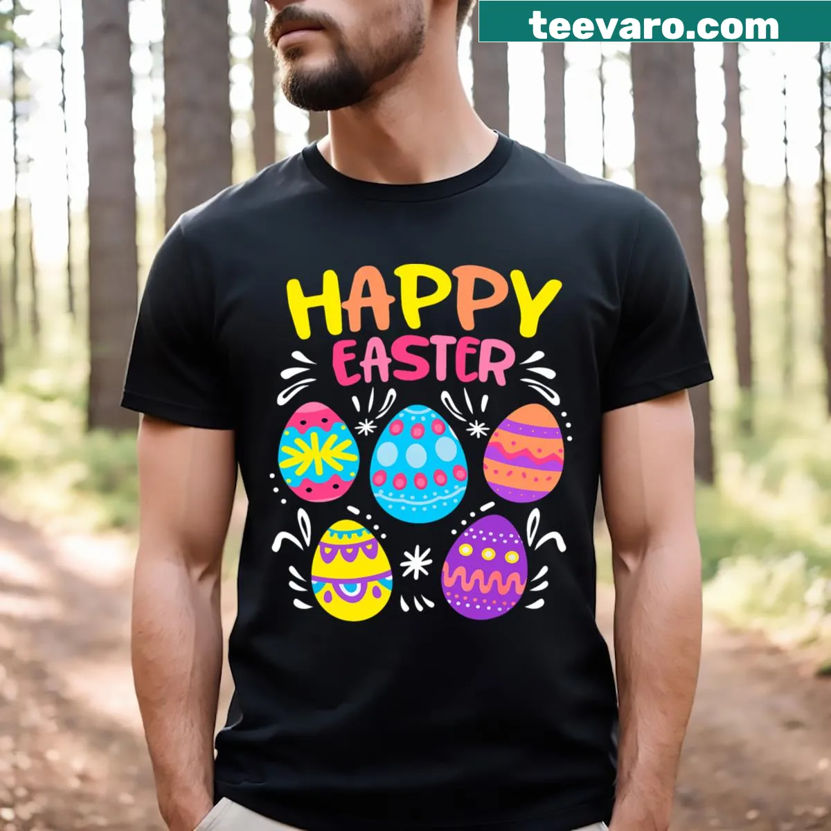 Funny Easter egg hunting graphic for men and kids T-shirt — on a men's t-shirt