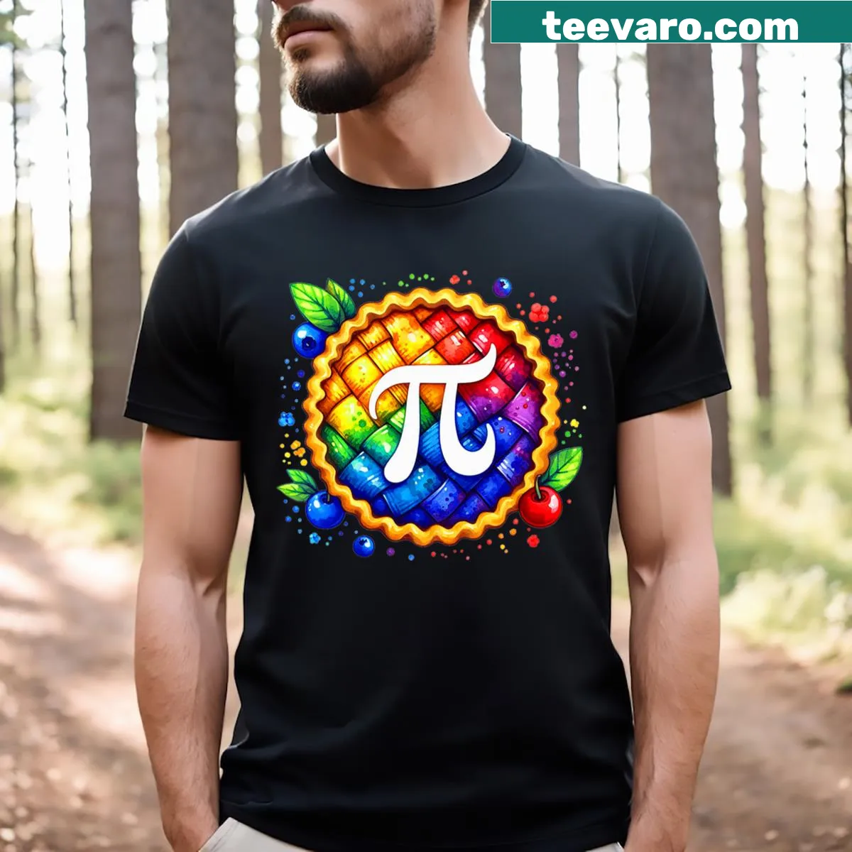 Cute Pi Day shirt with flower illustration and pi symbol — on a men's t-shirt