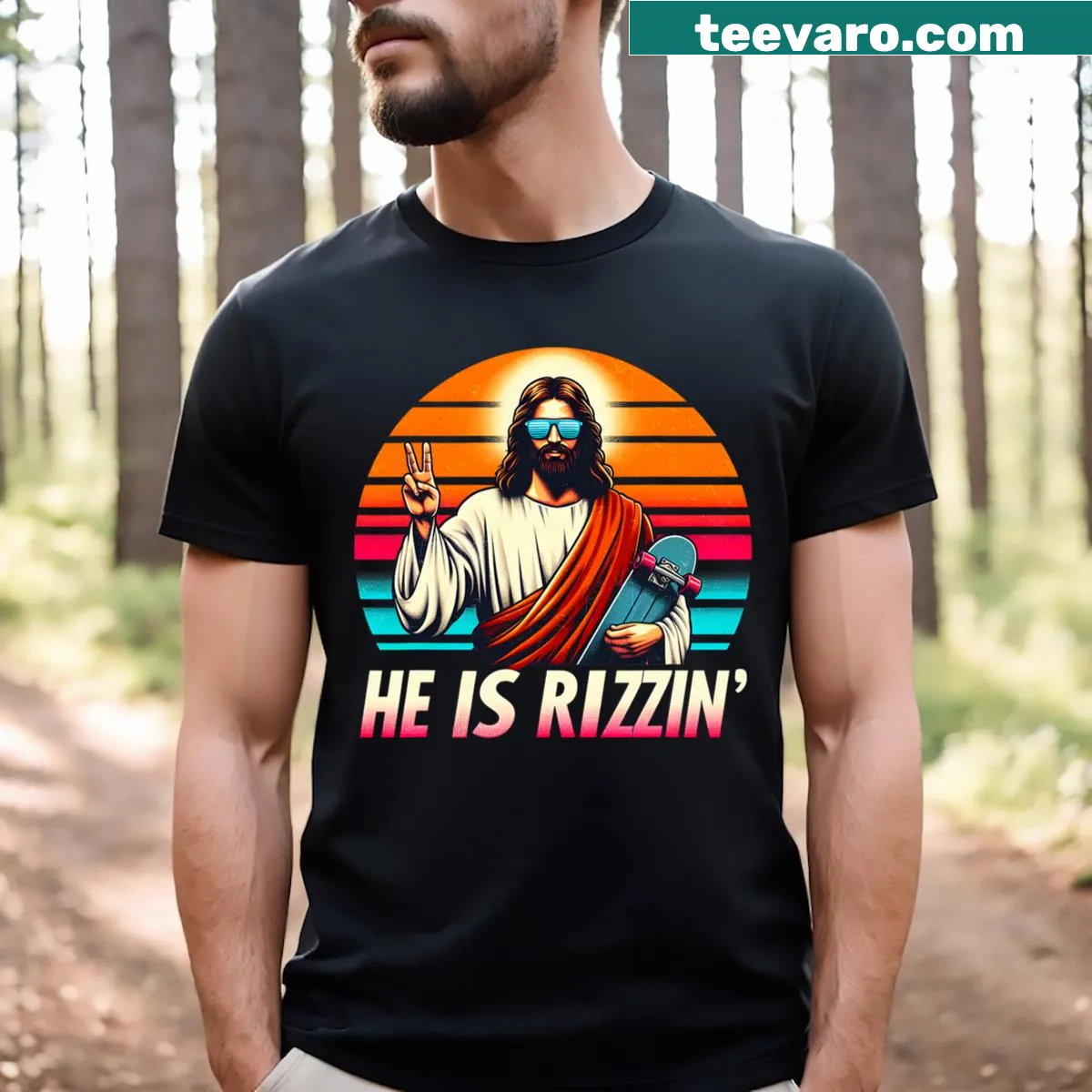 Skateboarding-themed t-shirt with faith-based design — on a men's t-shirt