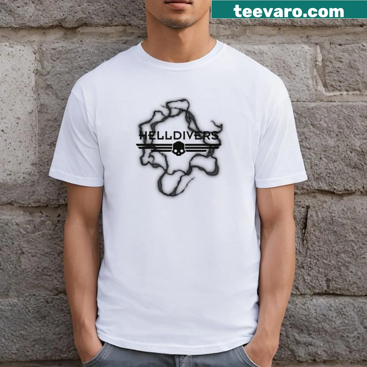Exciting T-shirt for Helldivers fans featuring cooperative gameplay graphics — on a men's t-shirt