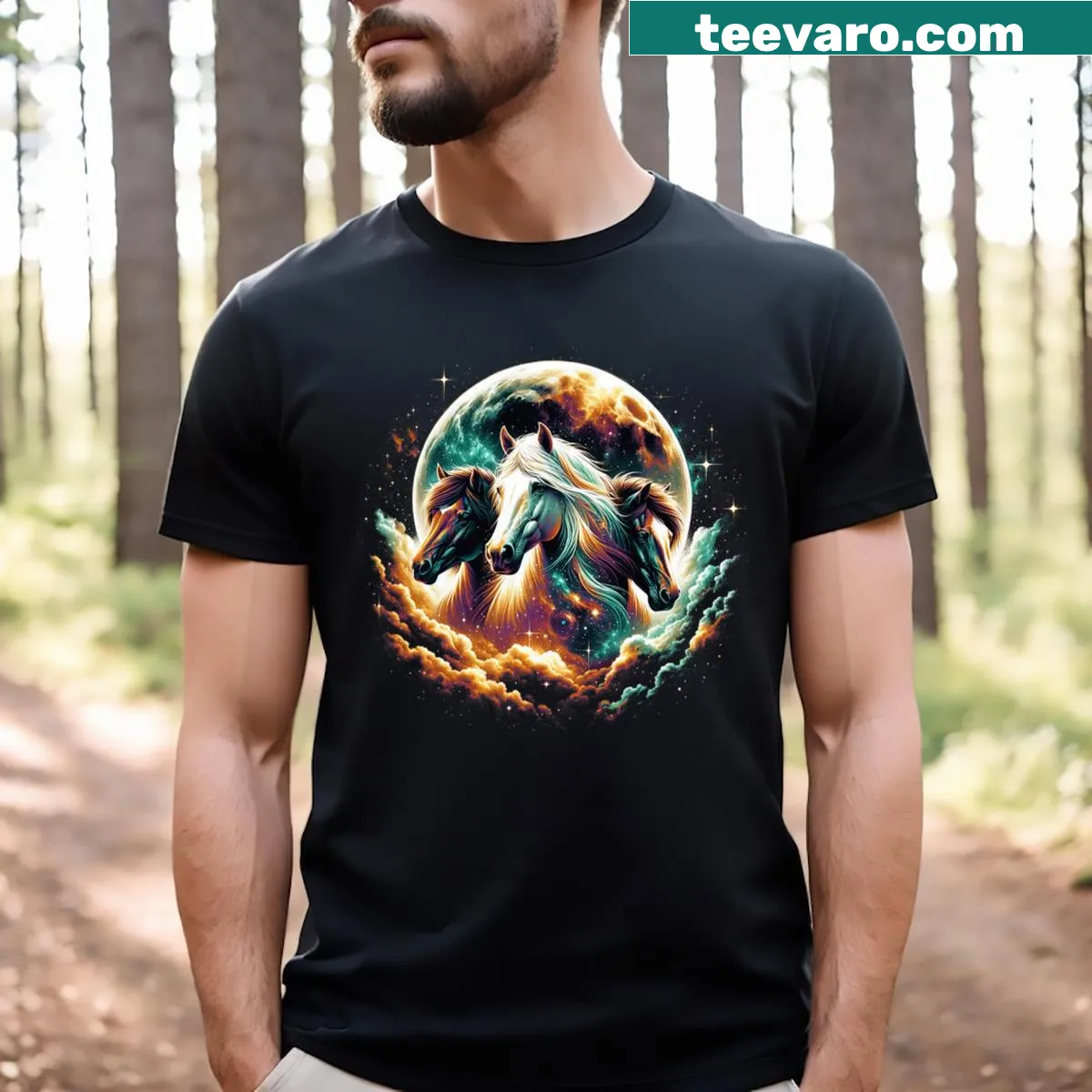 Horses under the moon graphic on a teen T-shirt — on a men's t-shirt