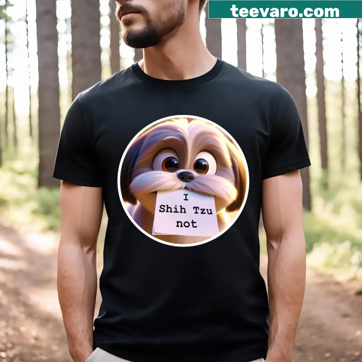 Funny dog-themed t-shirt with a pun about Shih Tzus — on a men's t-shirt