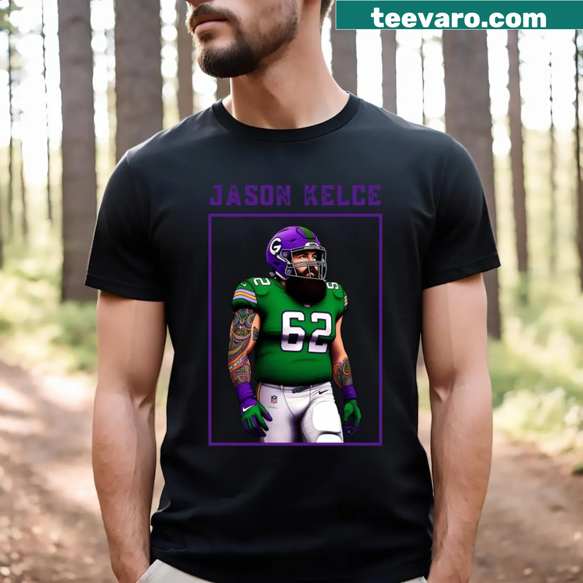 T-shirt featuring Jason Kelce in Eagles uniform — on a men's t-shirt