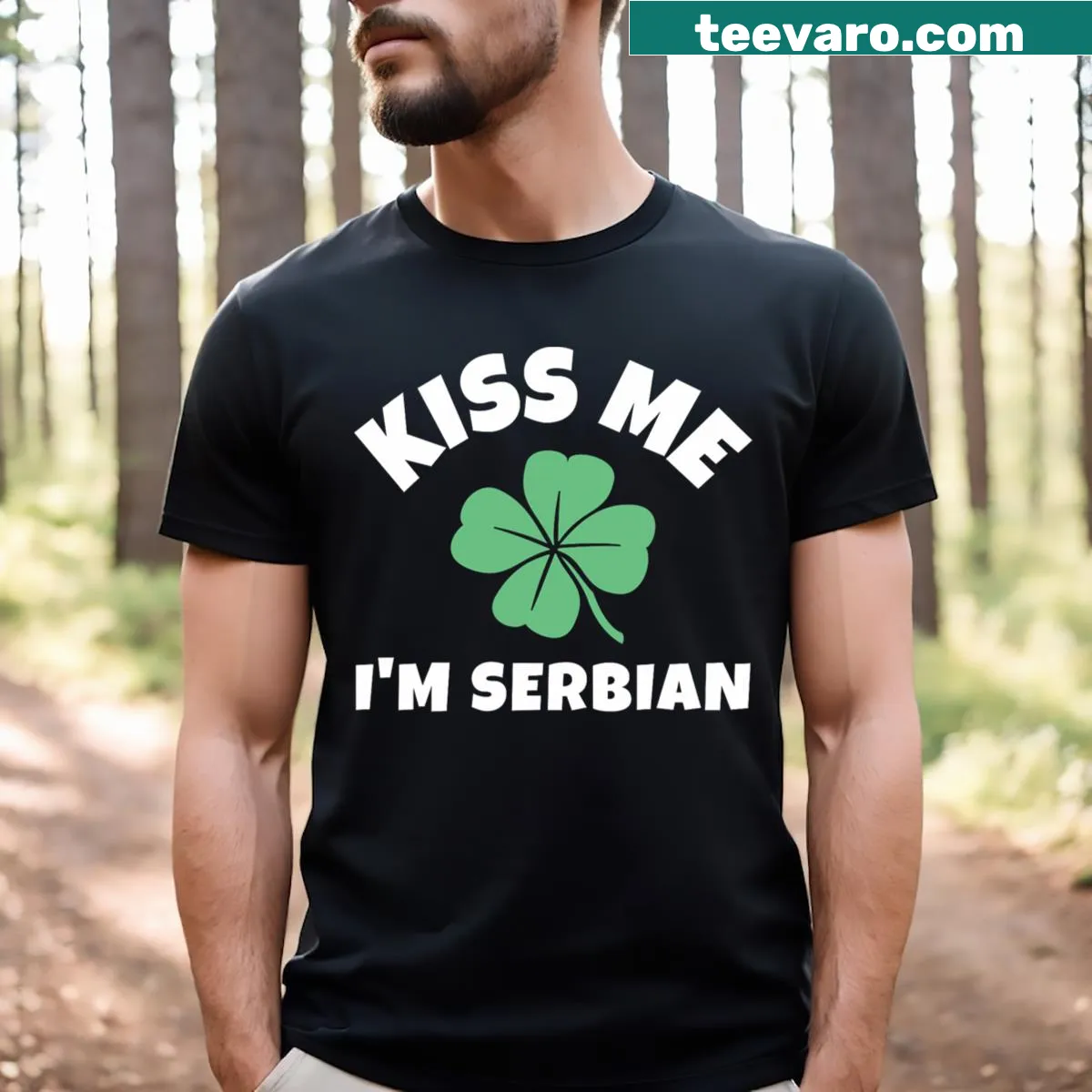Playful St. Patrick's Day themed 'Kiss Me I'm Serbian' T-shirt — on a men's t-shirt