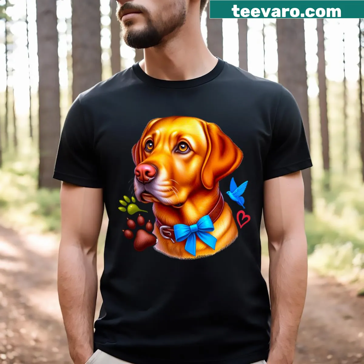 Charming t-shirt featuring a Labrador Retriever illustration — on a men's t-shirt