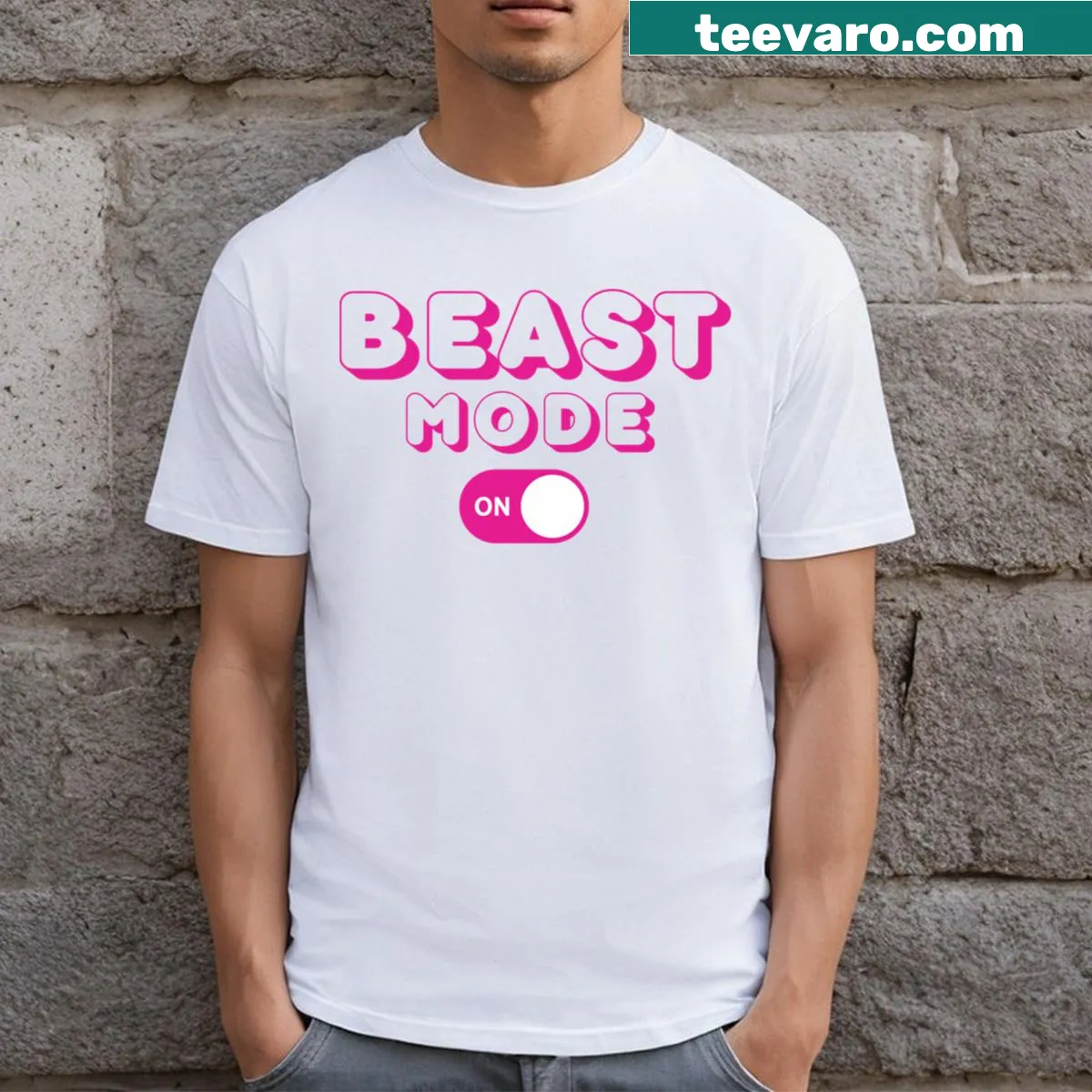 Bold Beast Mode T-shirt with motivational text — on a men's t-shirt