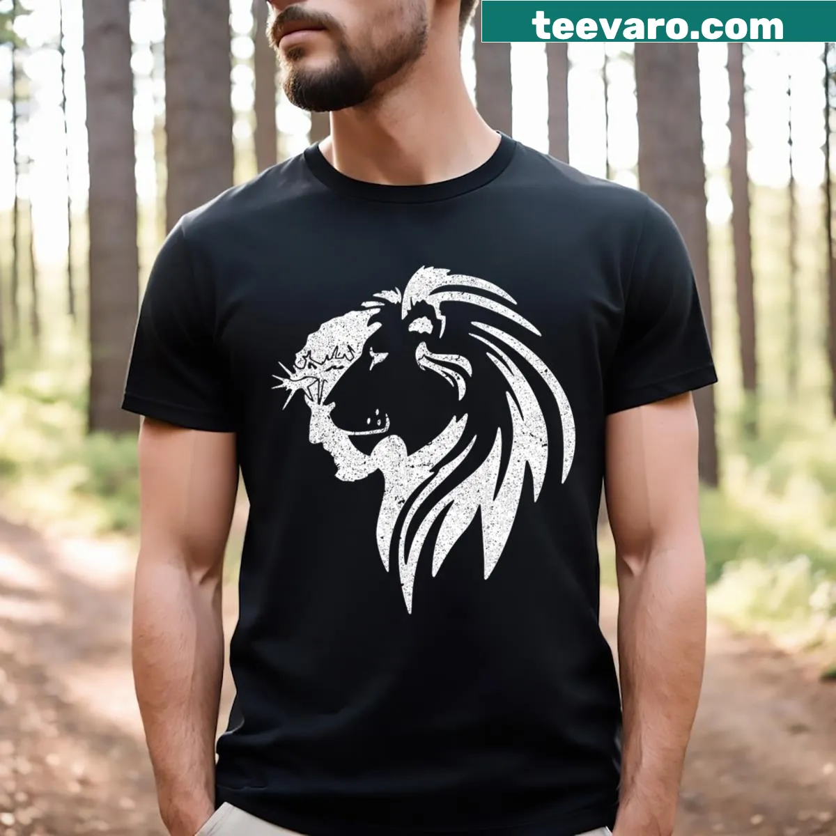 Illustration of the Lion of Judah with a Christian message — on a men's t-shirt