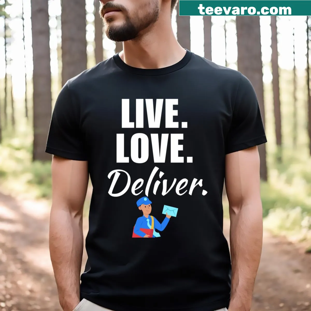 Funny T-shirt for mail carriers with humorous postal quote — on a men's t-shirt