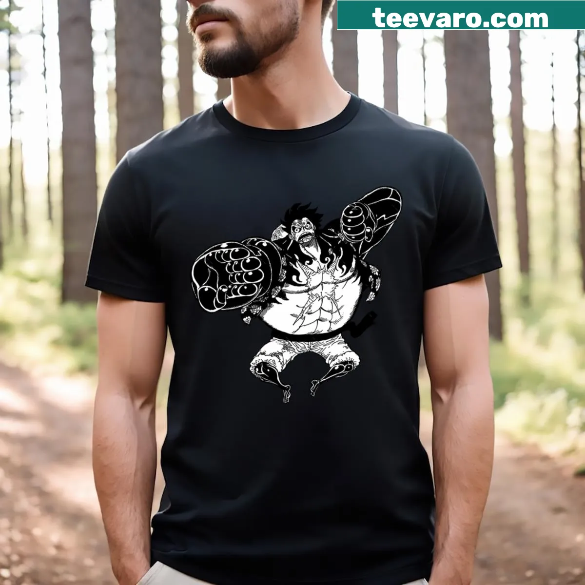 Cartoon design featuring Monkey D Luffy from One Piece — on a men's t-shirt