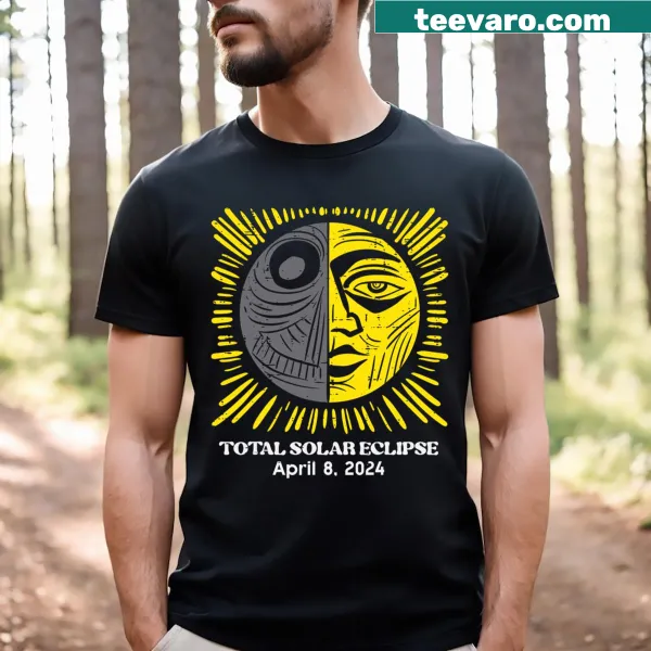 Illustrative T-shirt depicting a solar eclipse with sun and moon