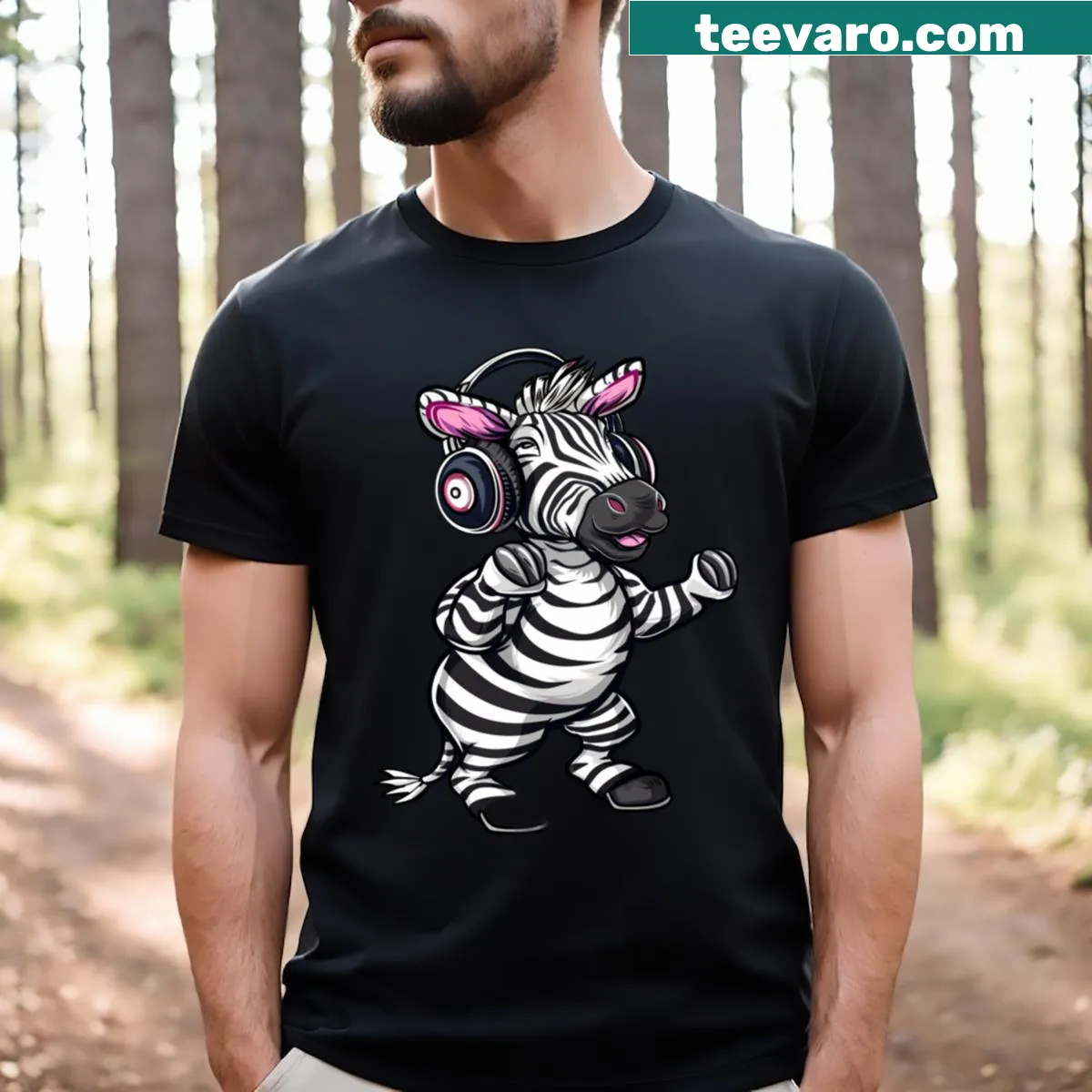 Playful T-shirt with a whimsical zebra print design — on a men's t-shirt