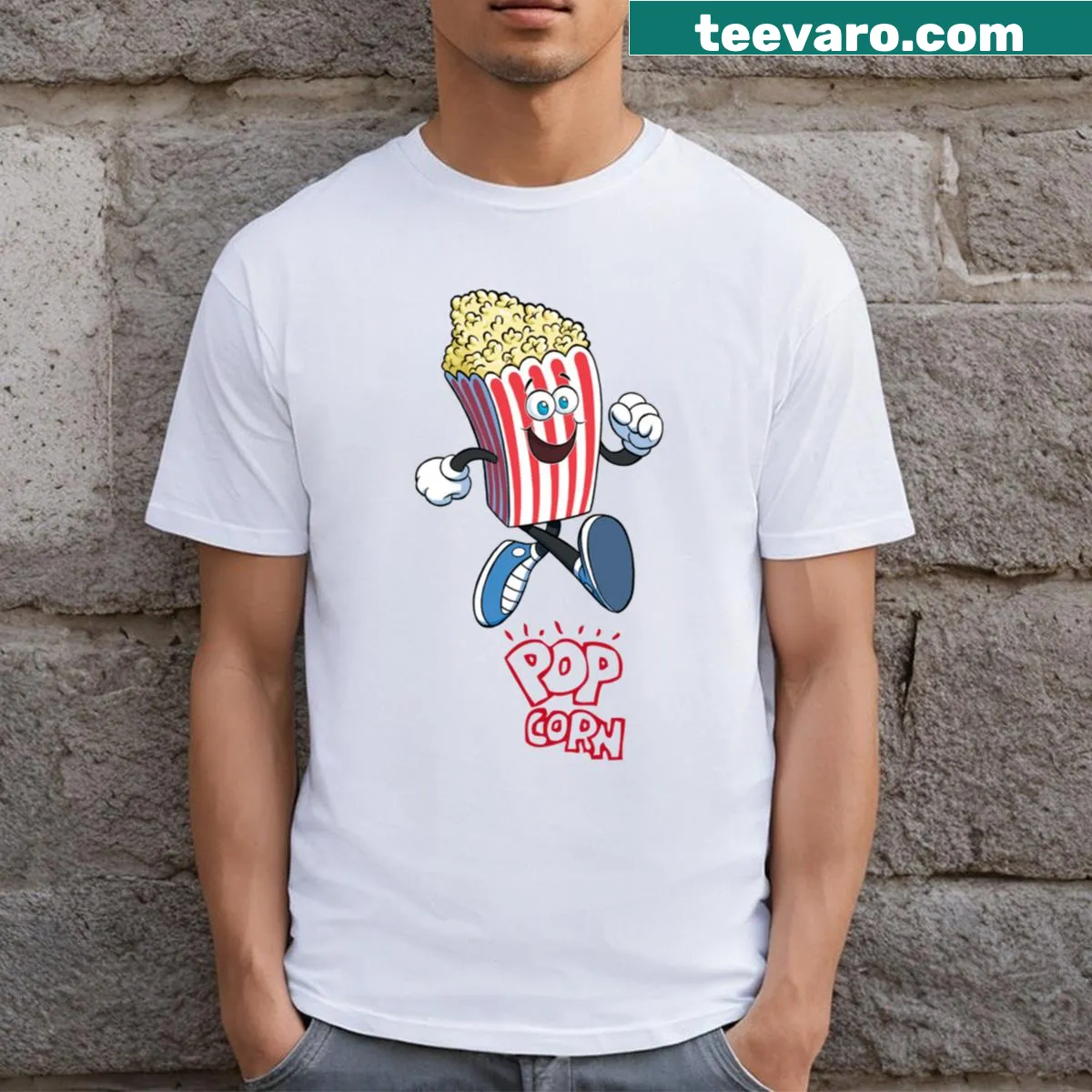 T-shirt featuring a heartbeat design combined with popcorn shape — on a men's t-shirt