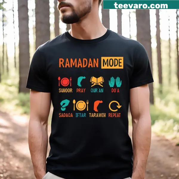T-shirt with 'Fasting Mode' and 'Ramadan Mubarak' text