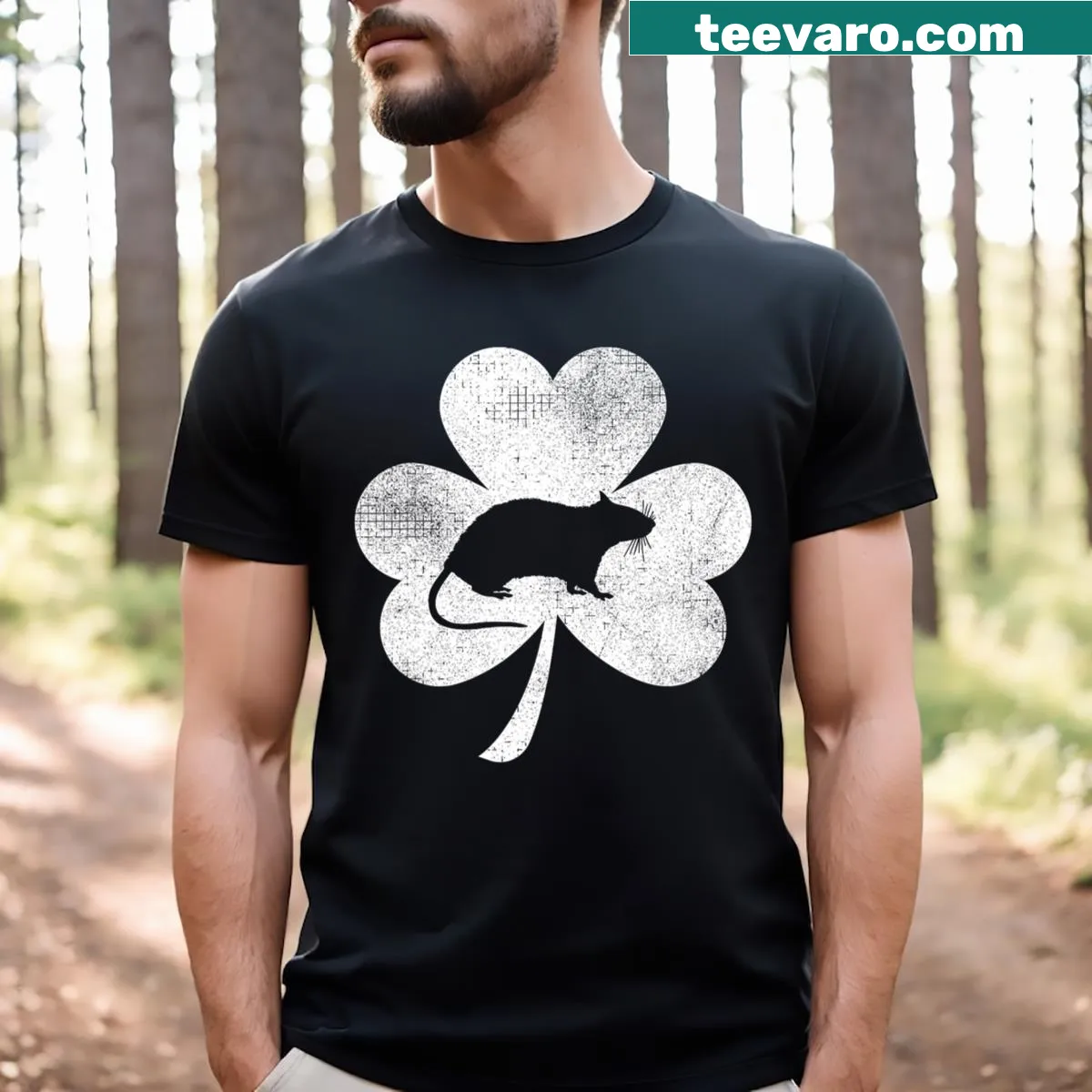 Shamrock and rat graphic t-shirt for St. Patrick's Day — on a men's t-shirt