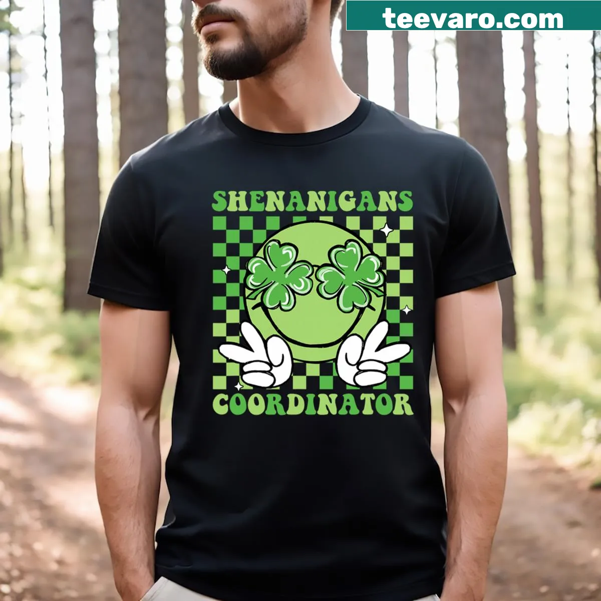 Shenanigans Coordinator St. Patrick's Day T-shirt with playful text — on a men's t-shirt