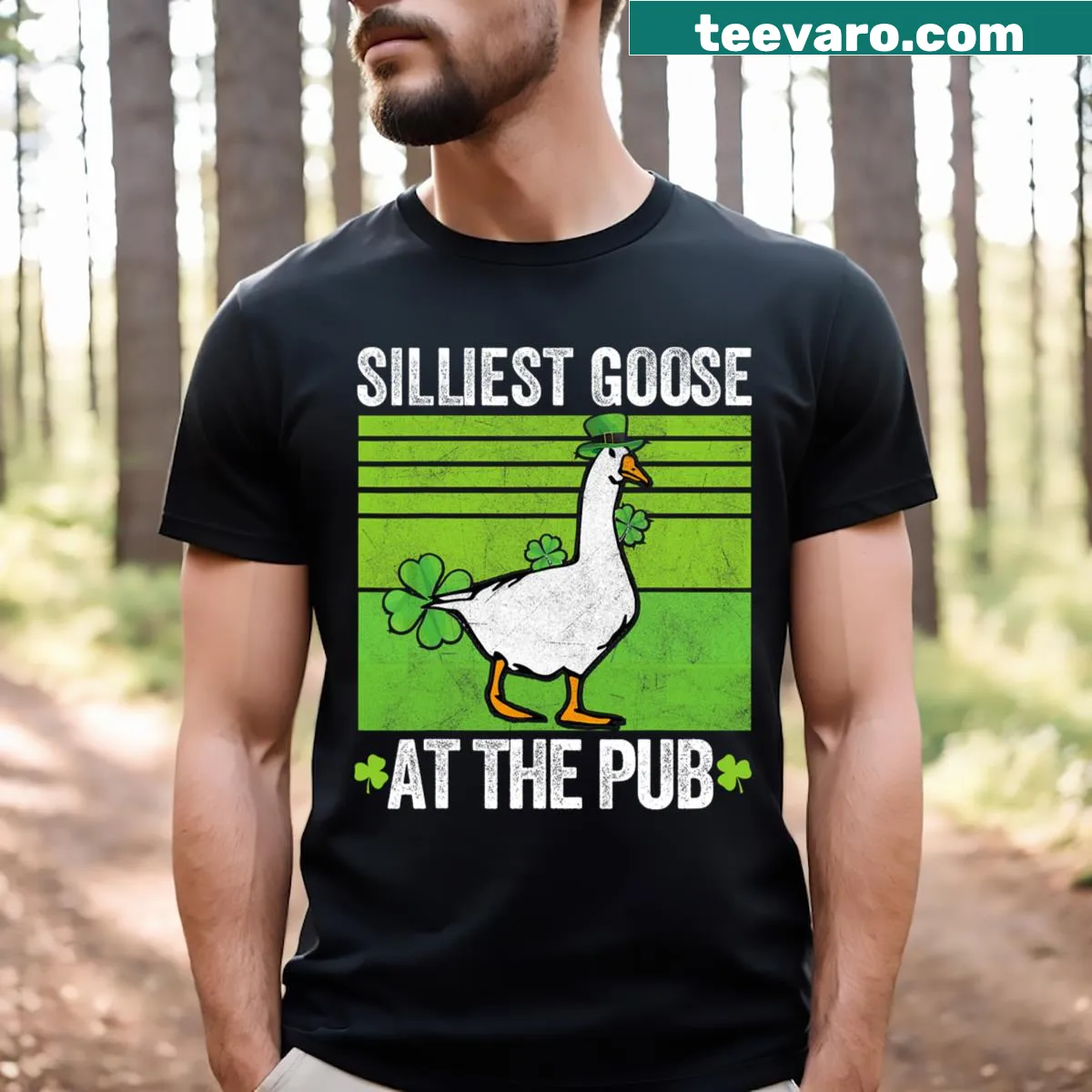 Funny St. Patrick's Day t-shirt with 'Silliest Goose At The Pub' text — on a men's t-shirt