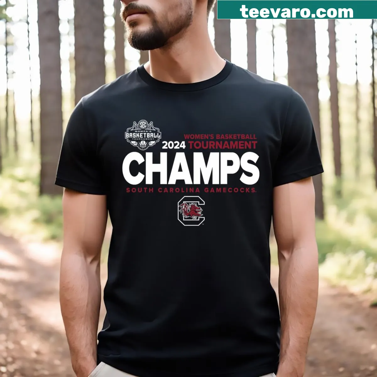 SEC Champs 2024 t-shirt for South Carolina Fighting Gamecocks — on a men's t-shirt