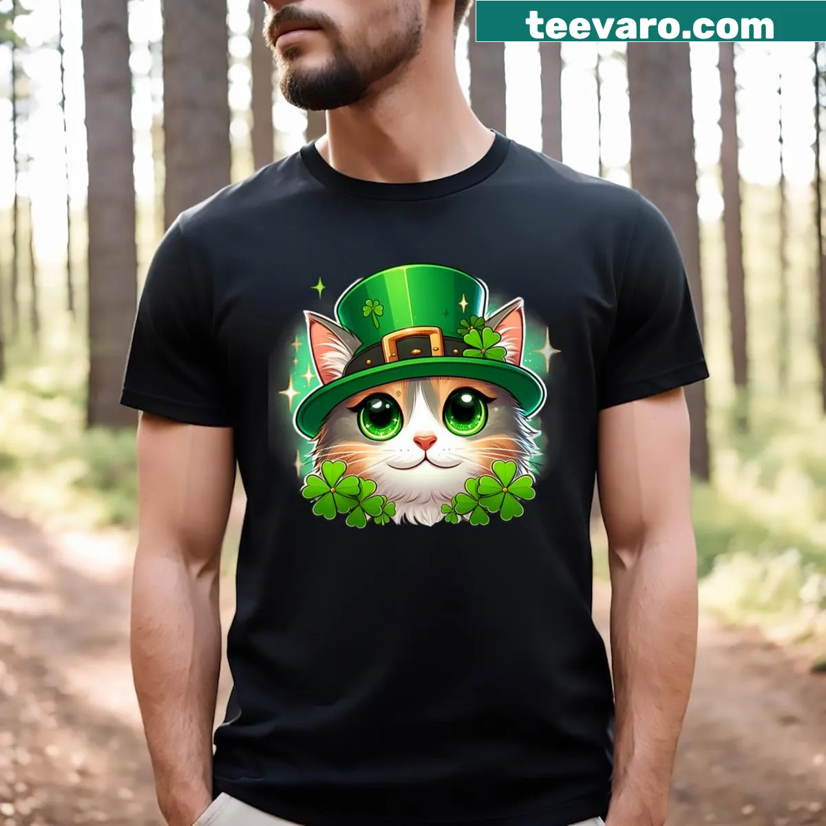 Fun St. Patrick's Day T-shirt featuring a cat for girls — on a men's t-shirt