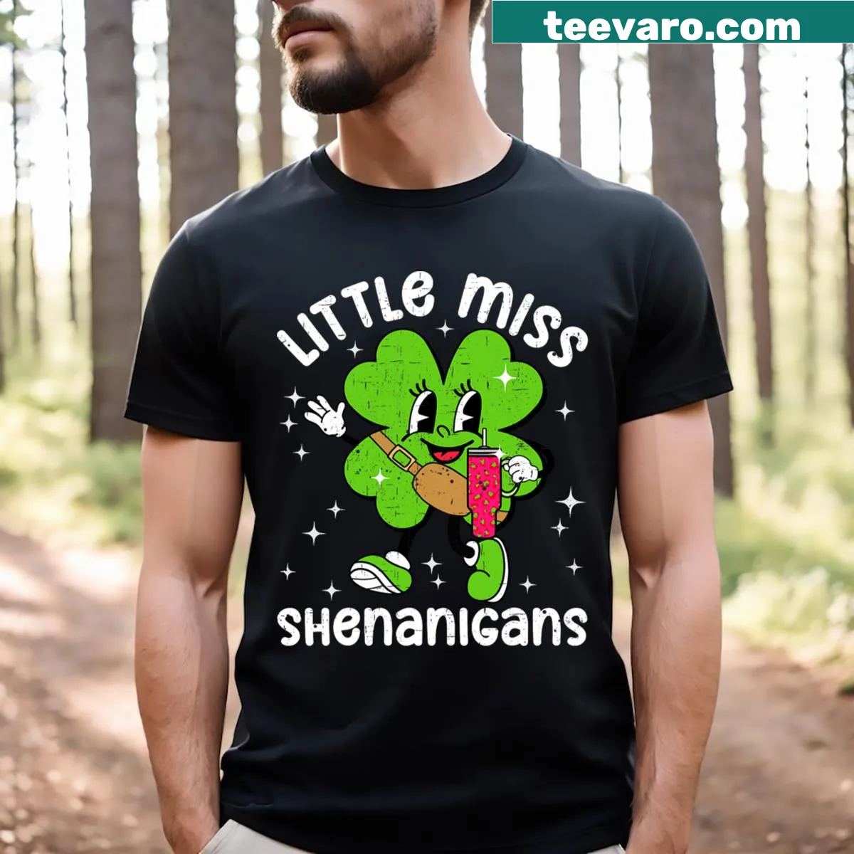 Cute St. Patrick's Day T-shirt for girls with shamrock design — on a men's t-shirt