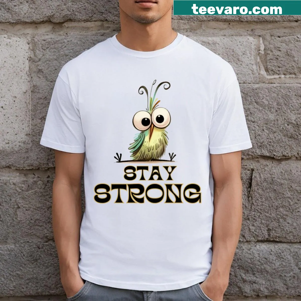 Motivational T-shirt with a funny bird design and inspirational quote — on a men's t-shirt