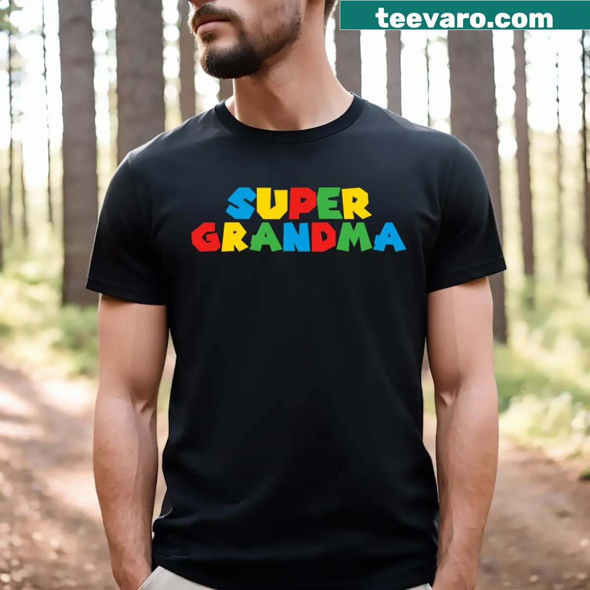 Funny 'Super Grandma 2024' T-shirt with gaming theme — on a men's t-shirt