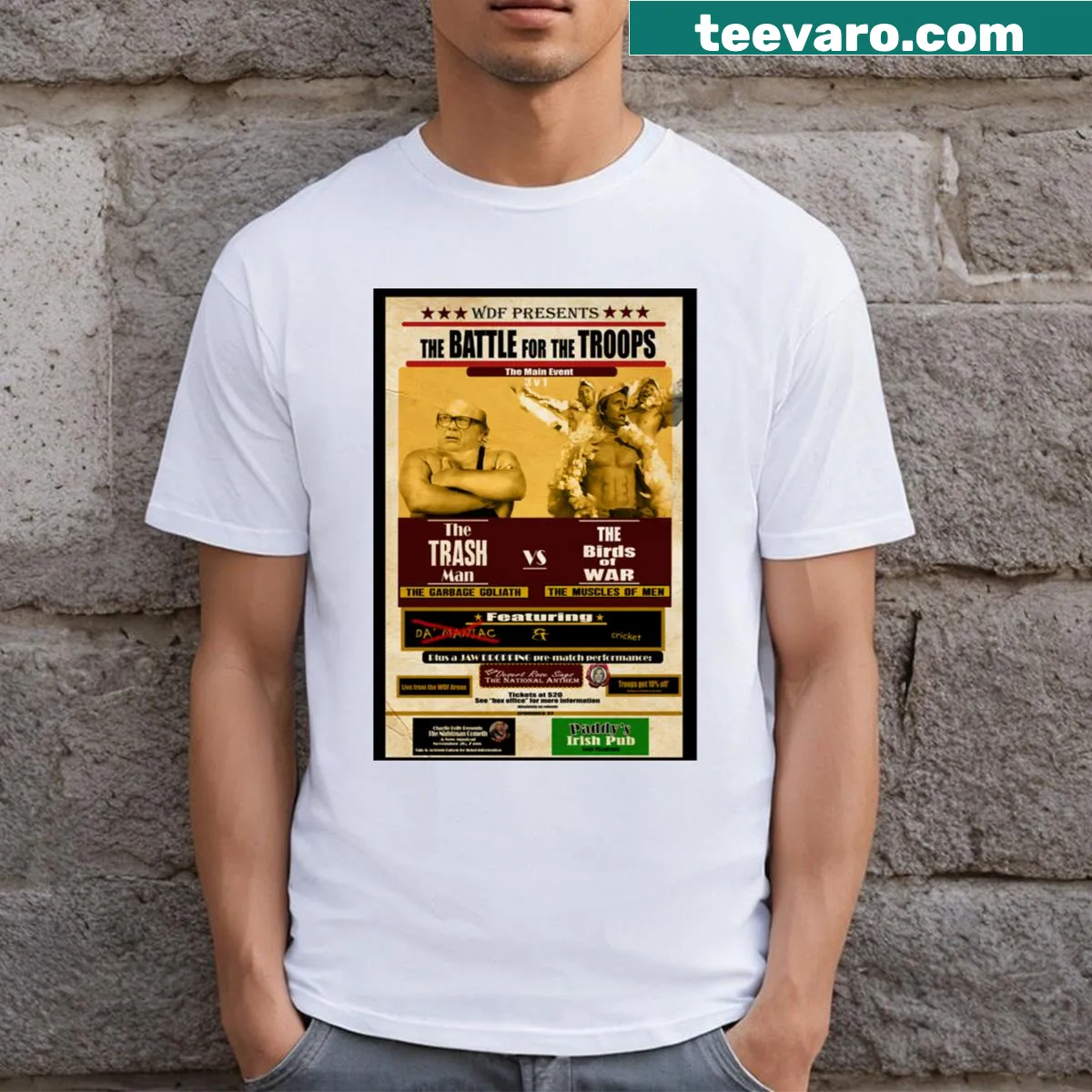 Patriotic t-shirt honoring troops with an artistic design — on a men's t-shirt