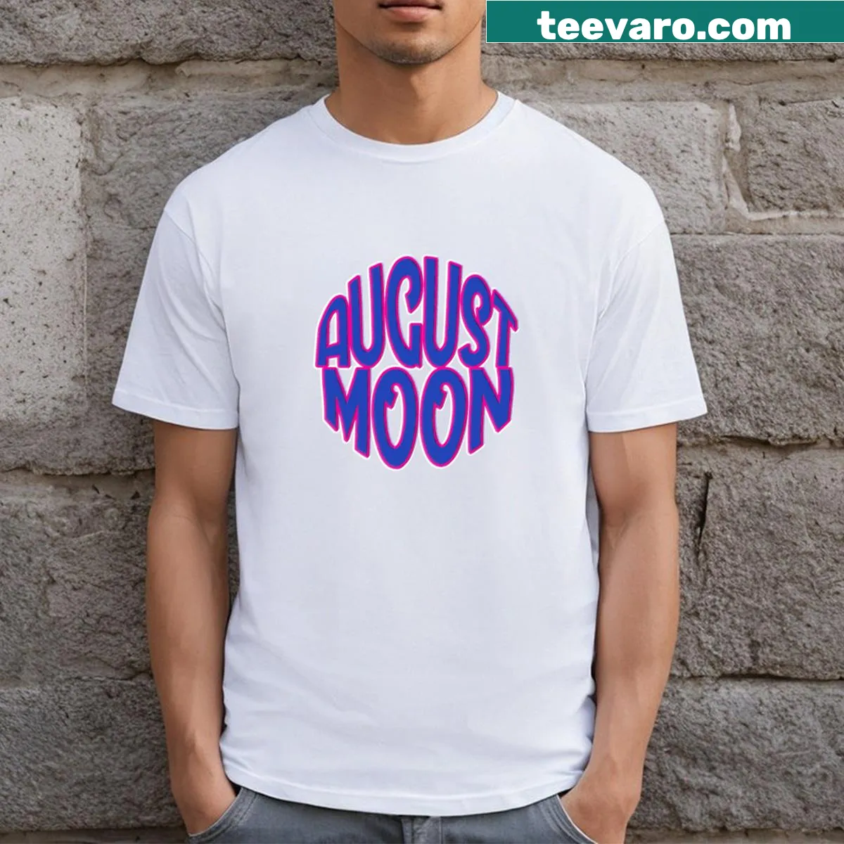 T-shirt featuring the logo of August Moon Band — on a men's t-shirt