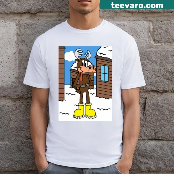 Cartoon T-shirt featuring a moose in boots for kids