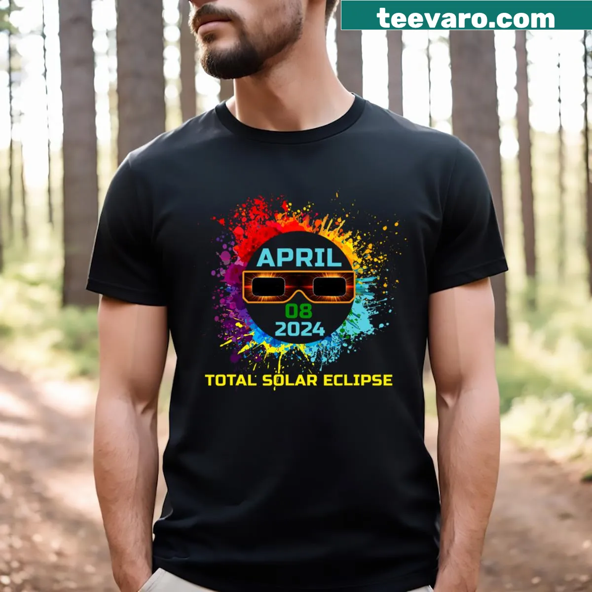 Stylish typography T-shirt featuring April 8, 2024, for the eclipse. — on a men's t-shirt