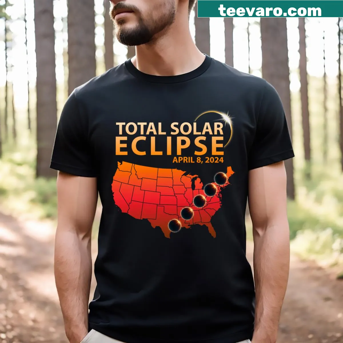 Total Solar Eclipse April 8 2024 t-shirt with eclipse graphic — on a men's t-shirt