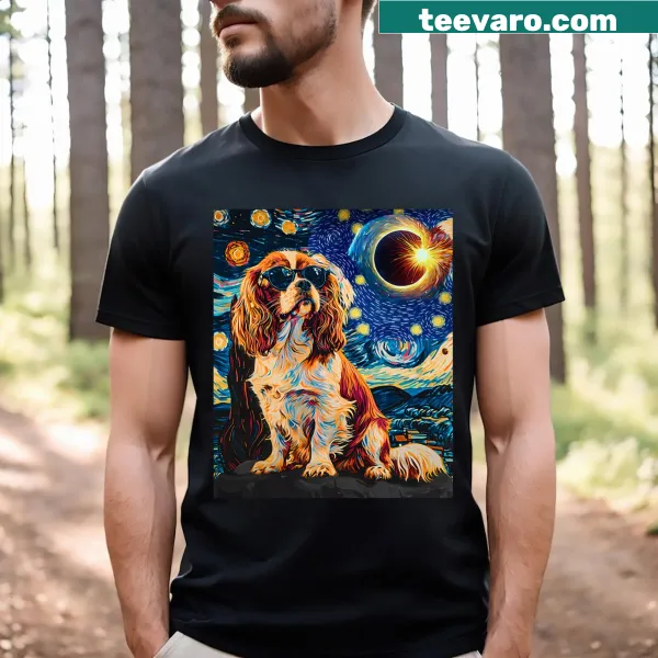 Cavalier King Charles Spaniel t-shirt featuring a playful eclipse design