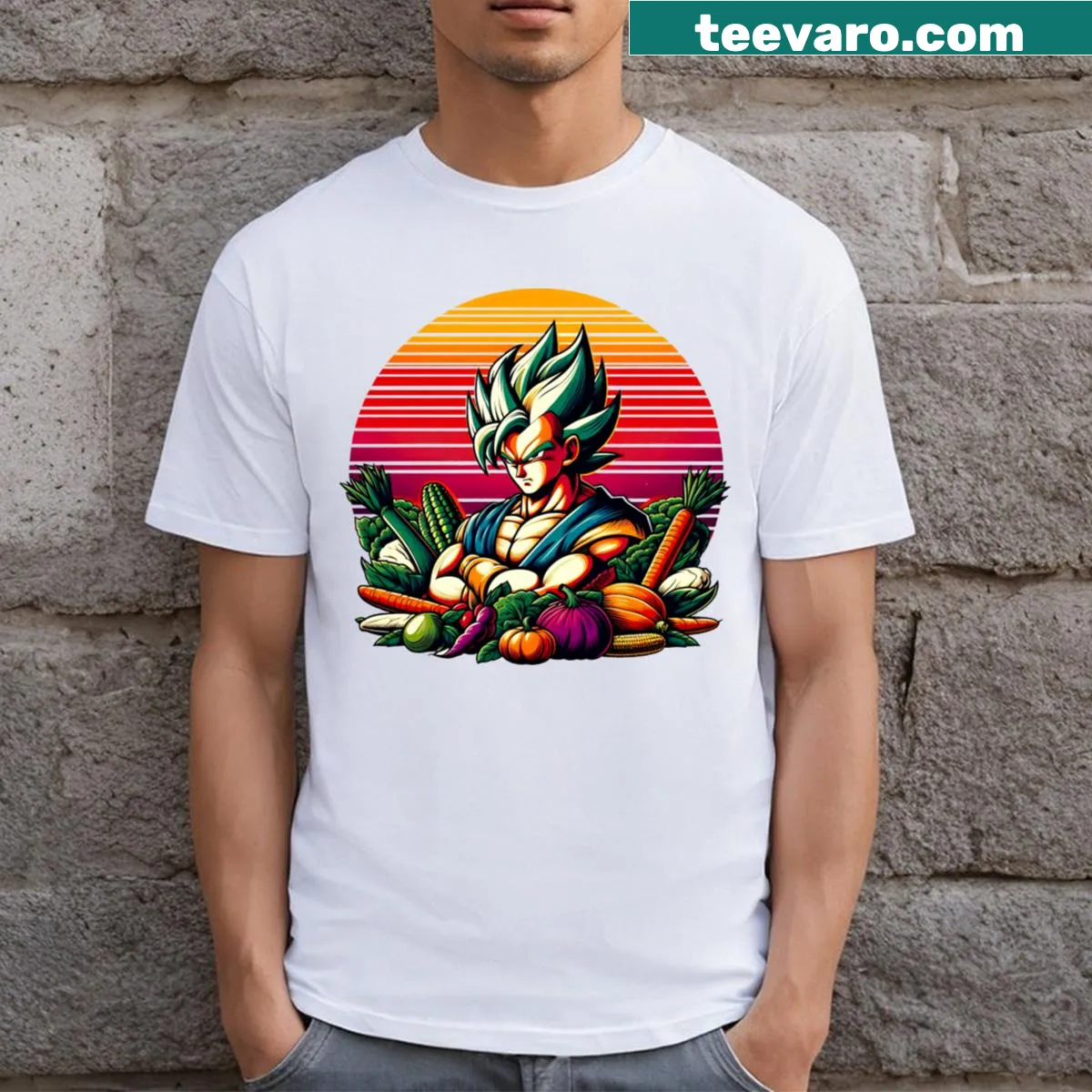 Dynamic illustration of Vegeta from anime — on a men's t-shirt