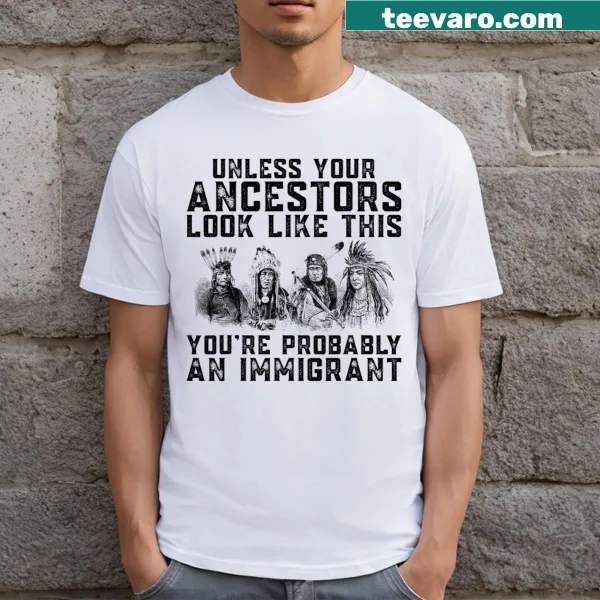 Graphic reflecting ancestry and immigration themes on a T-shirt