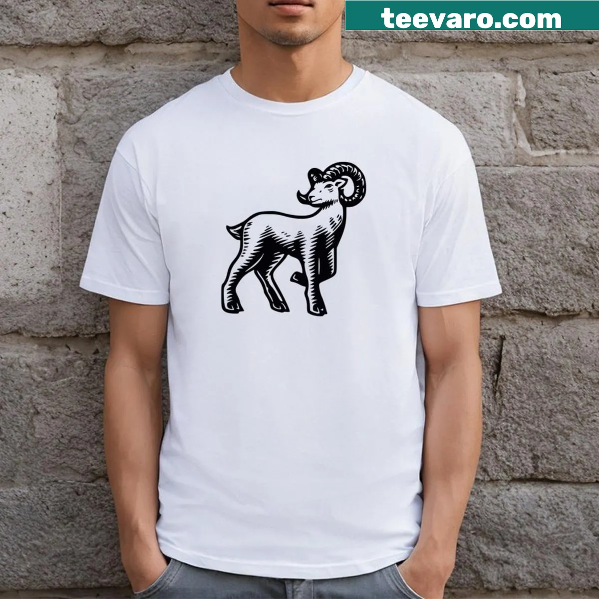 Astrology-themed tee showcasing the Aries zodiac sign in elegant typography. — on a men's t-shirt