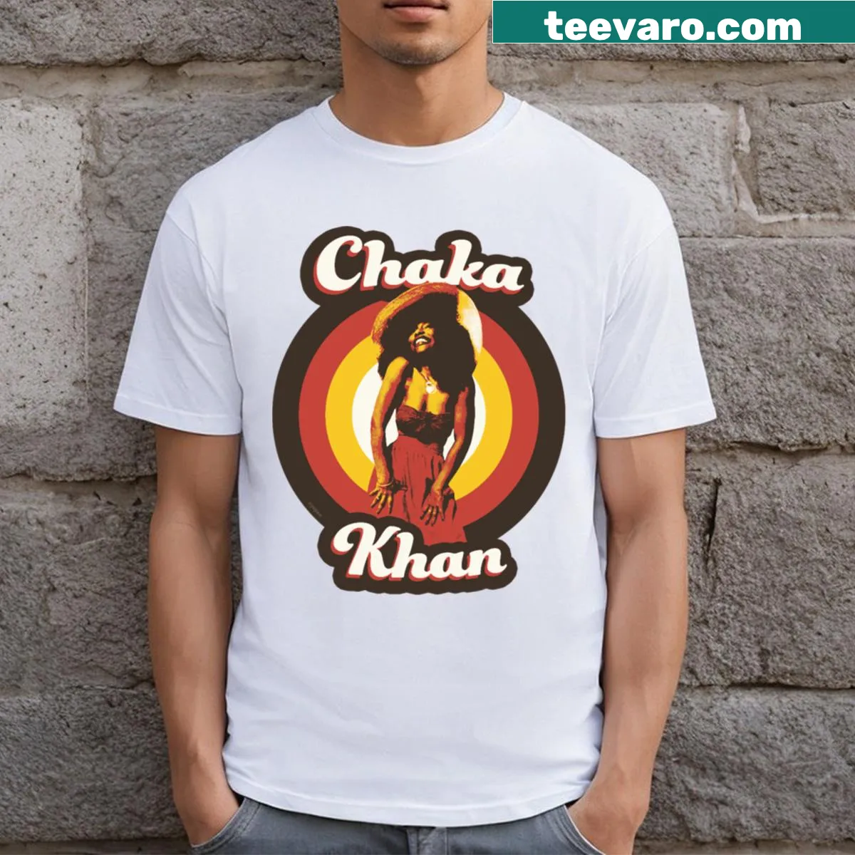 Retro 70s Funky Soul T-shirt with nostalgic music-themed design — on a men's t-shirt