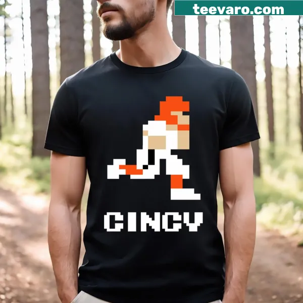 Pixelated 8 Bit graphic representing Cincinnati football on T-shirt