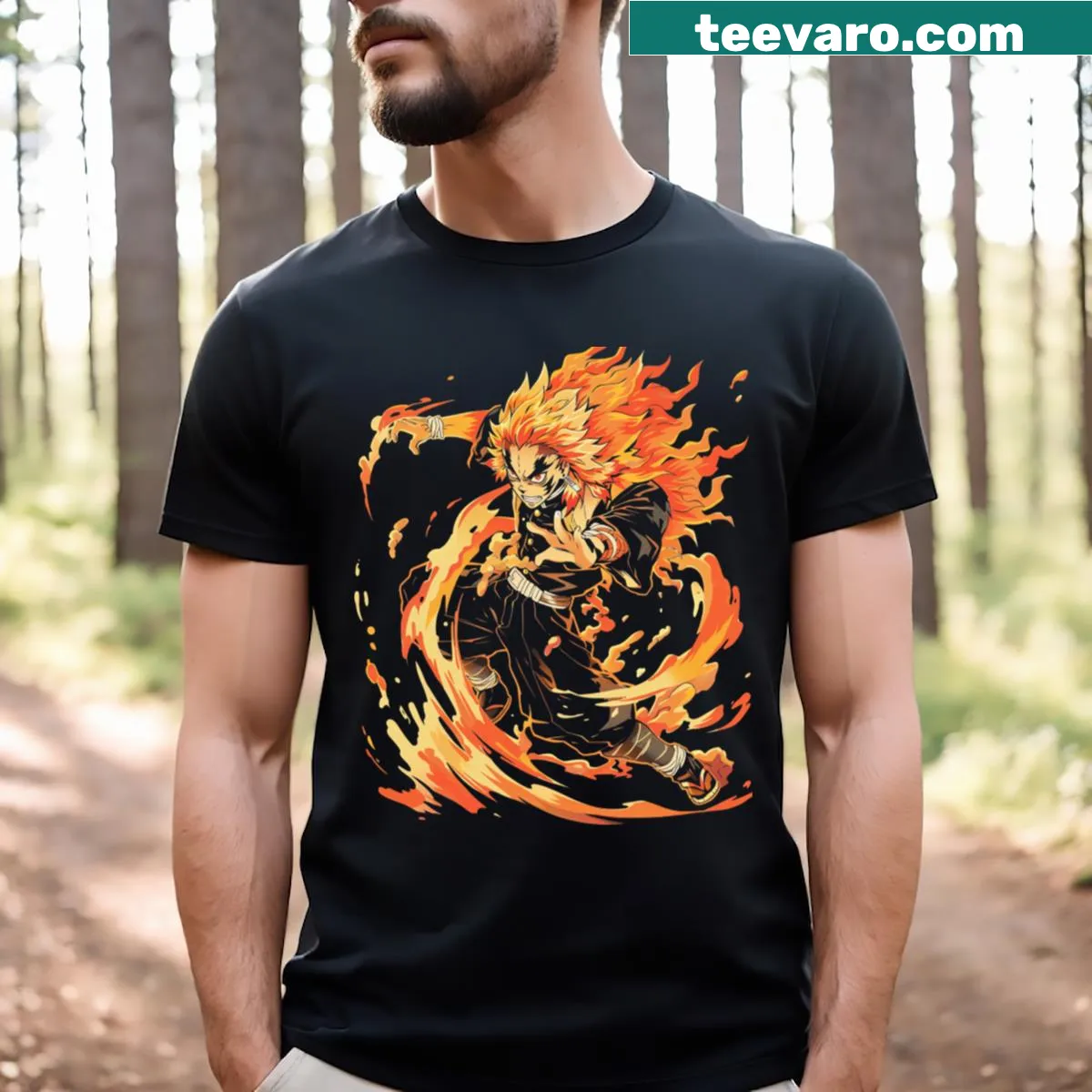 Stylish T-shirt featuring alluring graphics from Demon Slayer — on a men's t-shirt