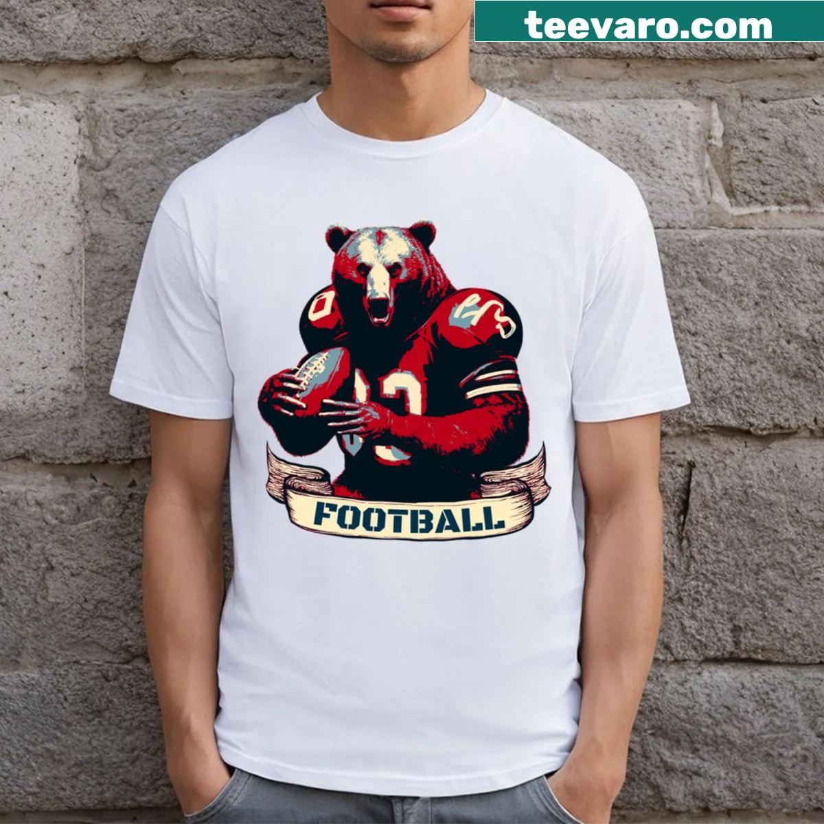 Vintage football bear T-shirt celebrating the game for sports enthusiasts — on a men's t-shirt