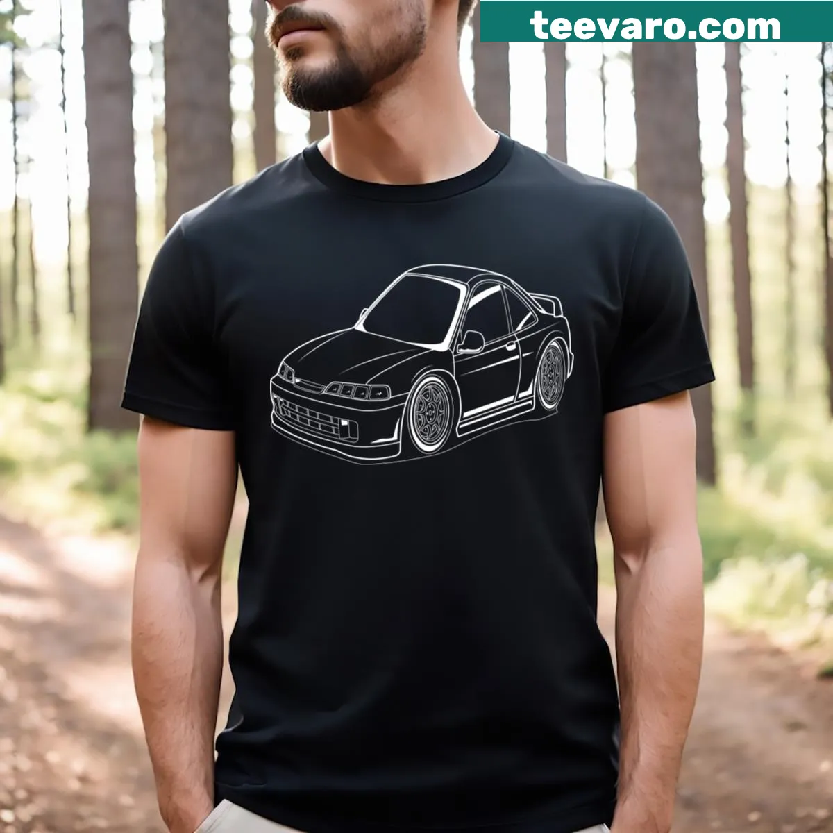Illustrative T-shirt featuring a Baby Car Integra graphic — on a men's t-shirt